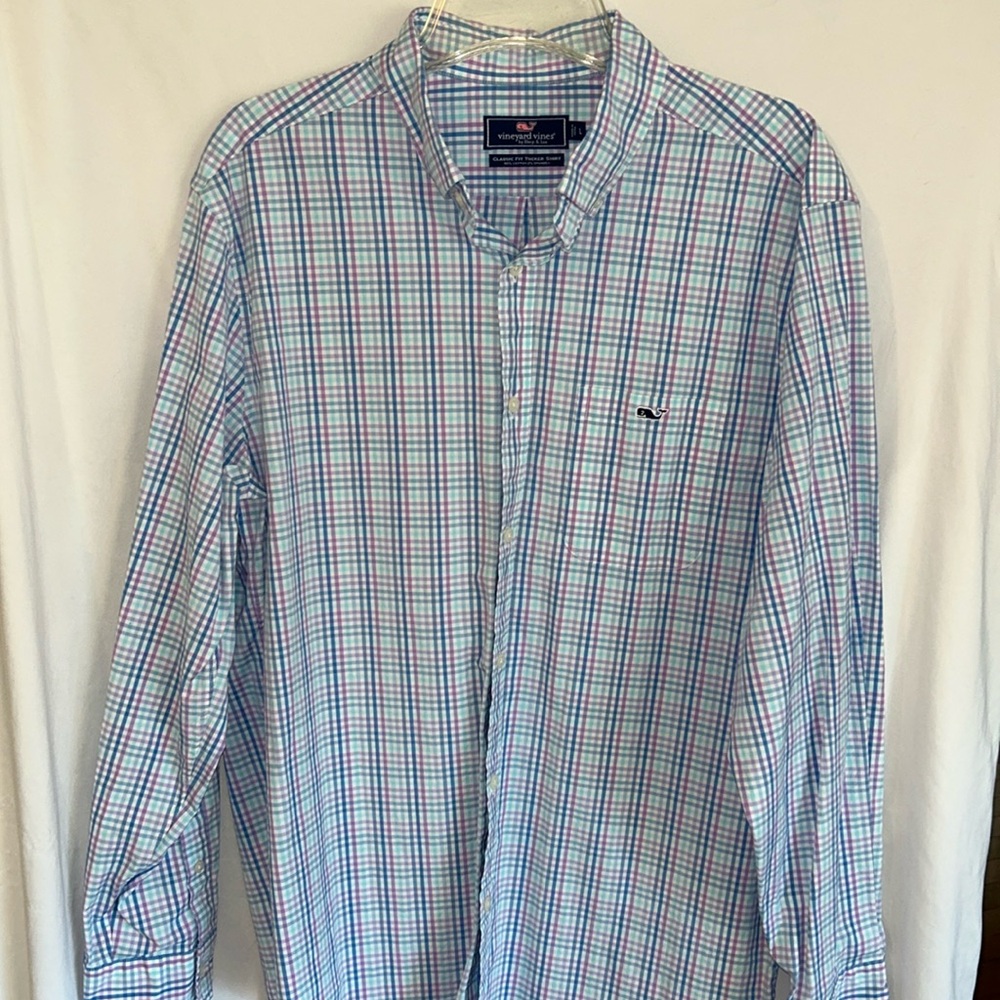 Vineyard Vines Men’s Large Blue/Purple/White Button Up Dress Shirt